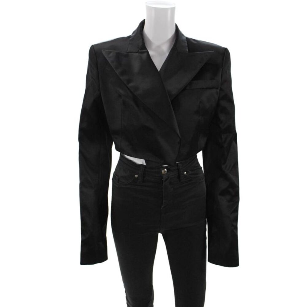 LaQuan Smith Womens Cropped Tuxedo Jacket - Black Size L